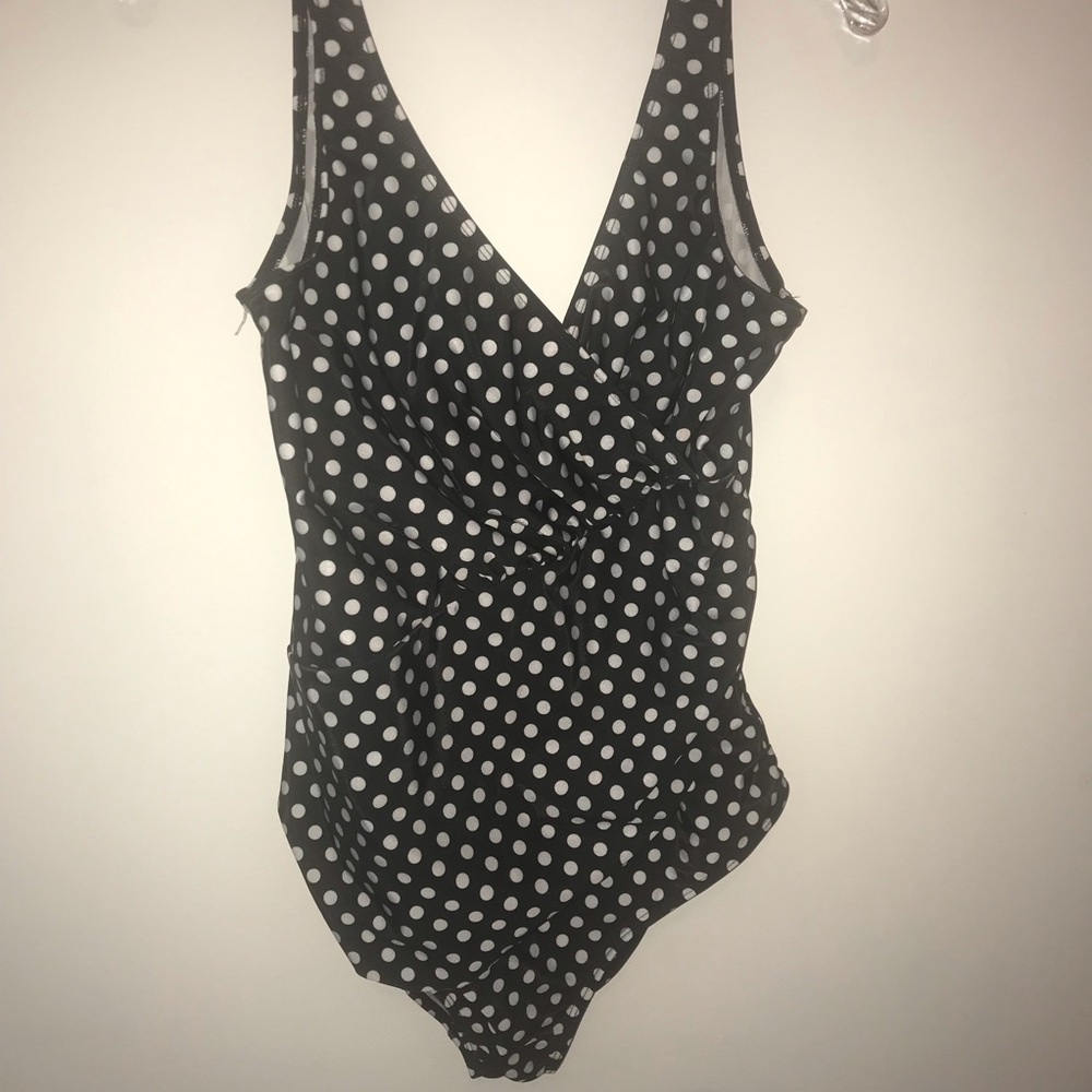 Black and white polka dot one piece